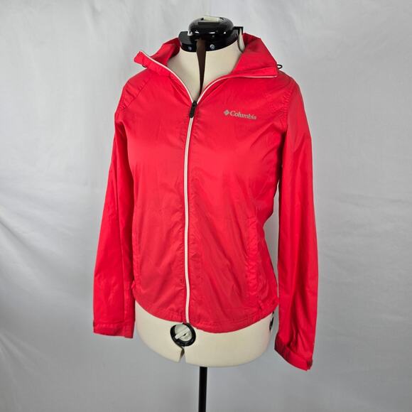 Columbia Light Rain Jacket Women's M Red Omni Shield Full Zip Up Hooded Pockets - Picture 16 of 16